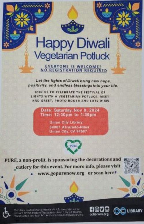 Acc - Diwali Vegetarian Potluck Flyer - 9th November 2024